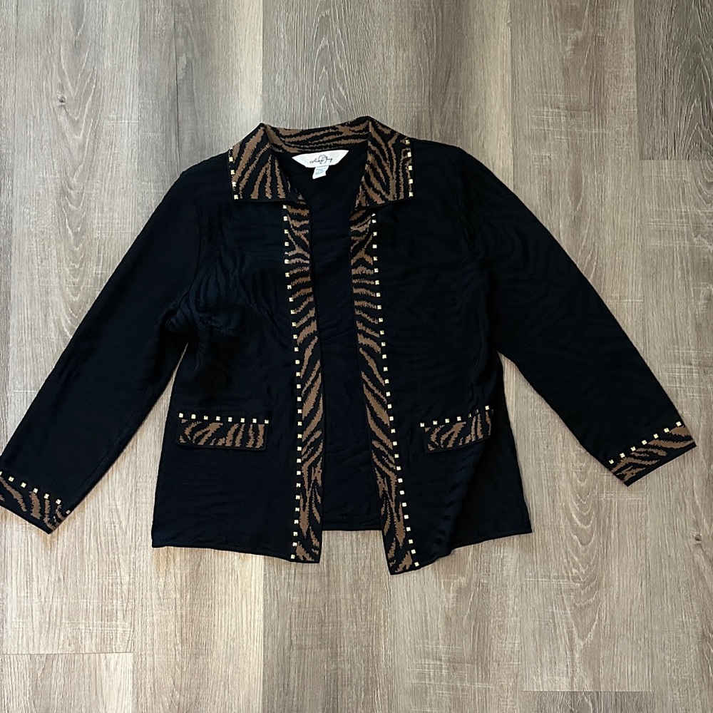 Ming Wang Black Jacket with Brown Animal Print.
